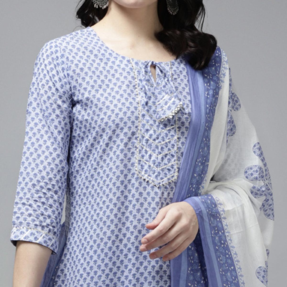Purple Floral Printed Pure Cotton Salwar Suit - Peachmode