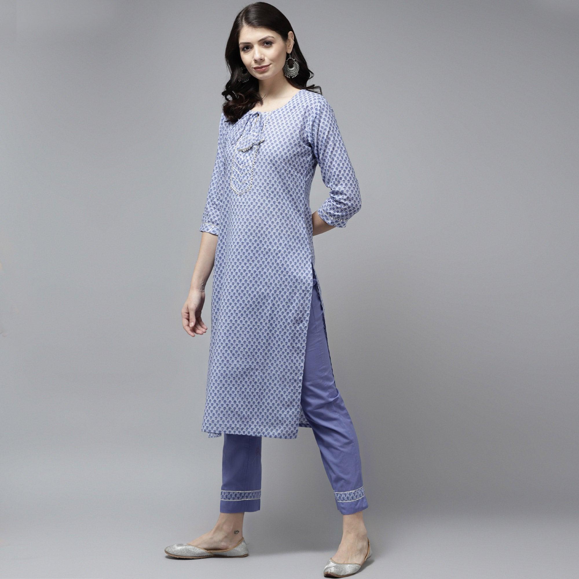 Purple Floral Printed Pure Cotton Salwar Suit - Peachmode