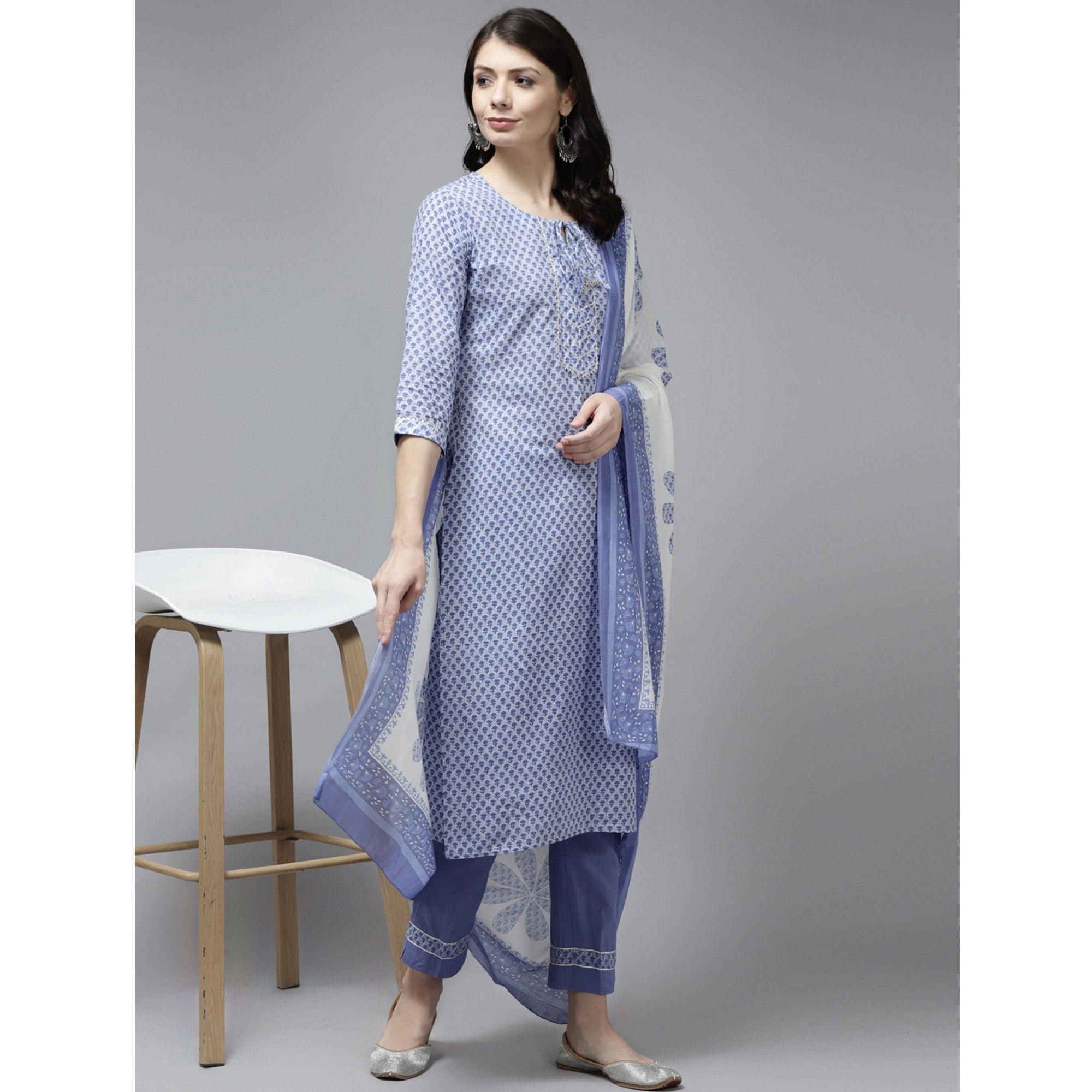 Purple Floral Printed Pure Cotton Salwar Suit - Peachmode