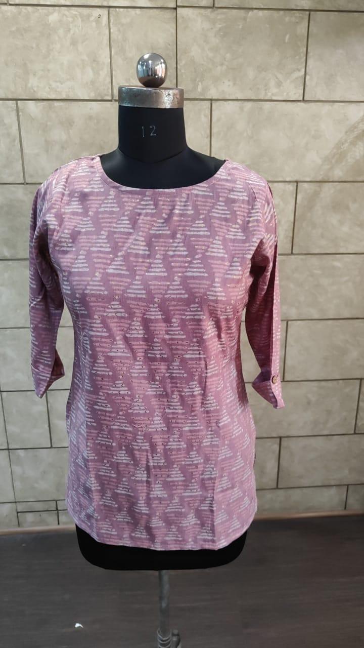 Purple Foil Printed Rayon Top - Peachmode