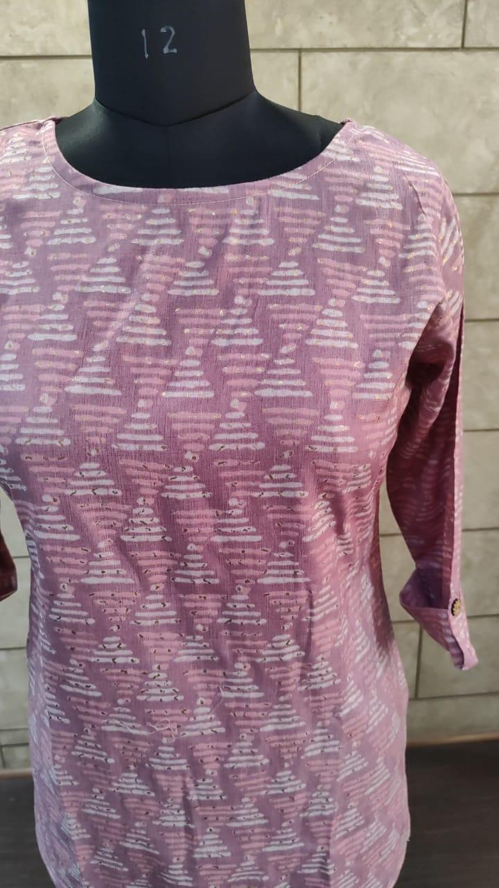 Purple Foil Printed Rayon Top - Peachmode