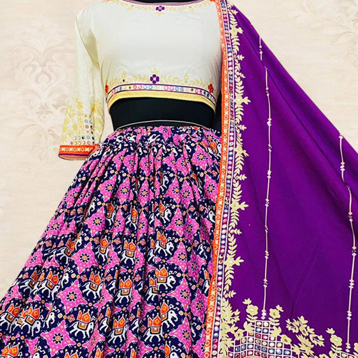 Purple Kalamkari Digital Printed Satin Lehenga Choli - Peachmode