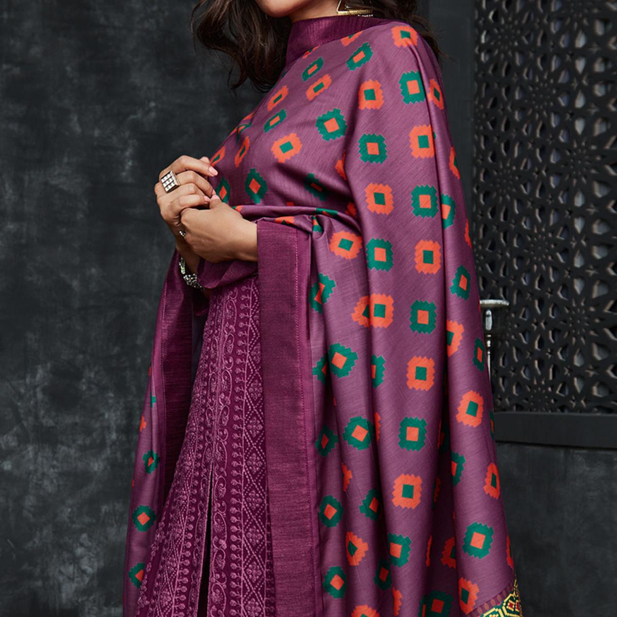 Purple Lucknowi Georgette Palazzo Suit - Peachmode