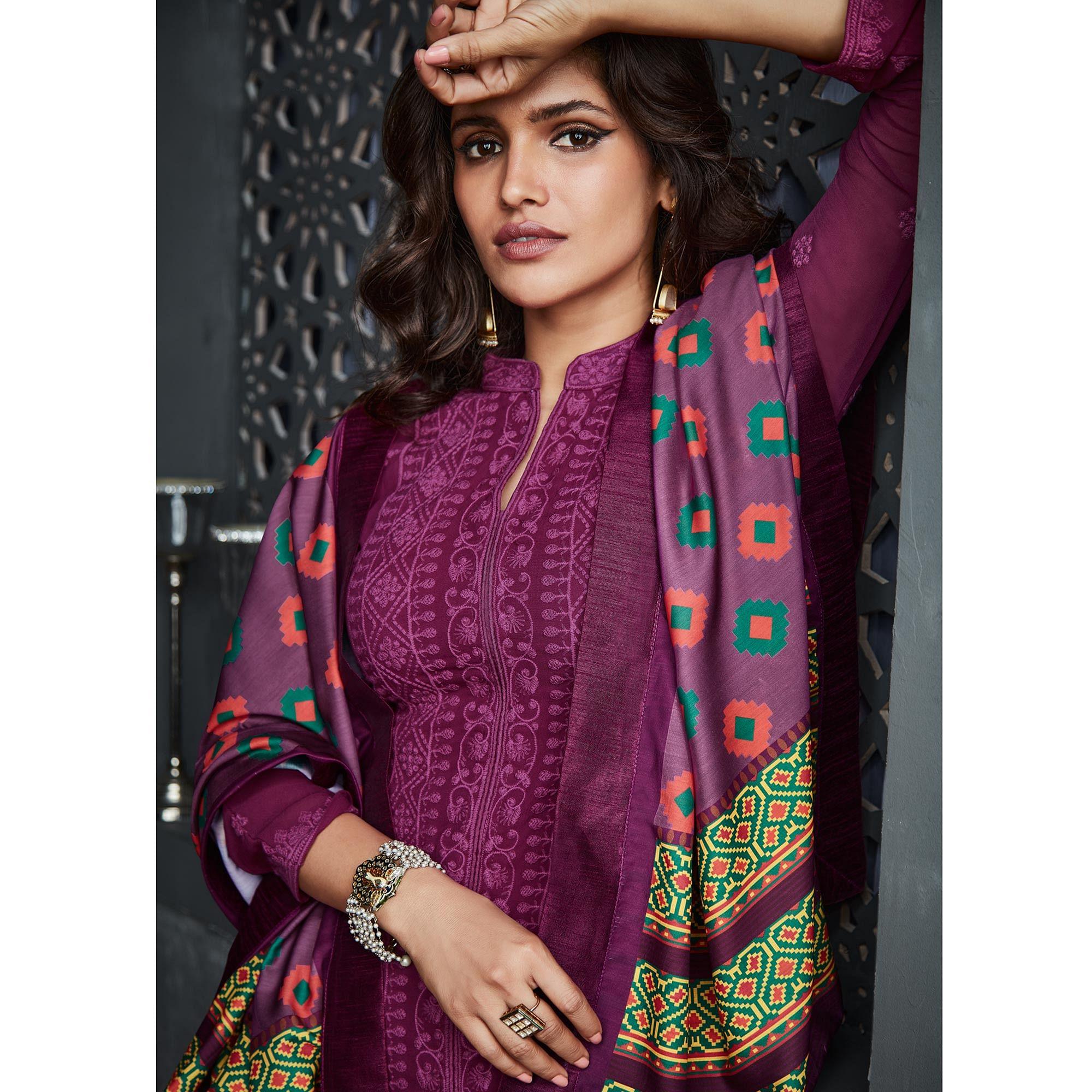 Purple Lucknowi Georgette Palazzo Suit - Peachmode