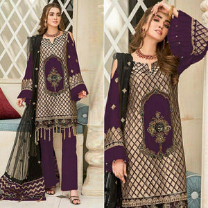 Purple Party Wear Embroidered Georgette Pakistani Suit - Peachmode