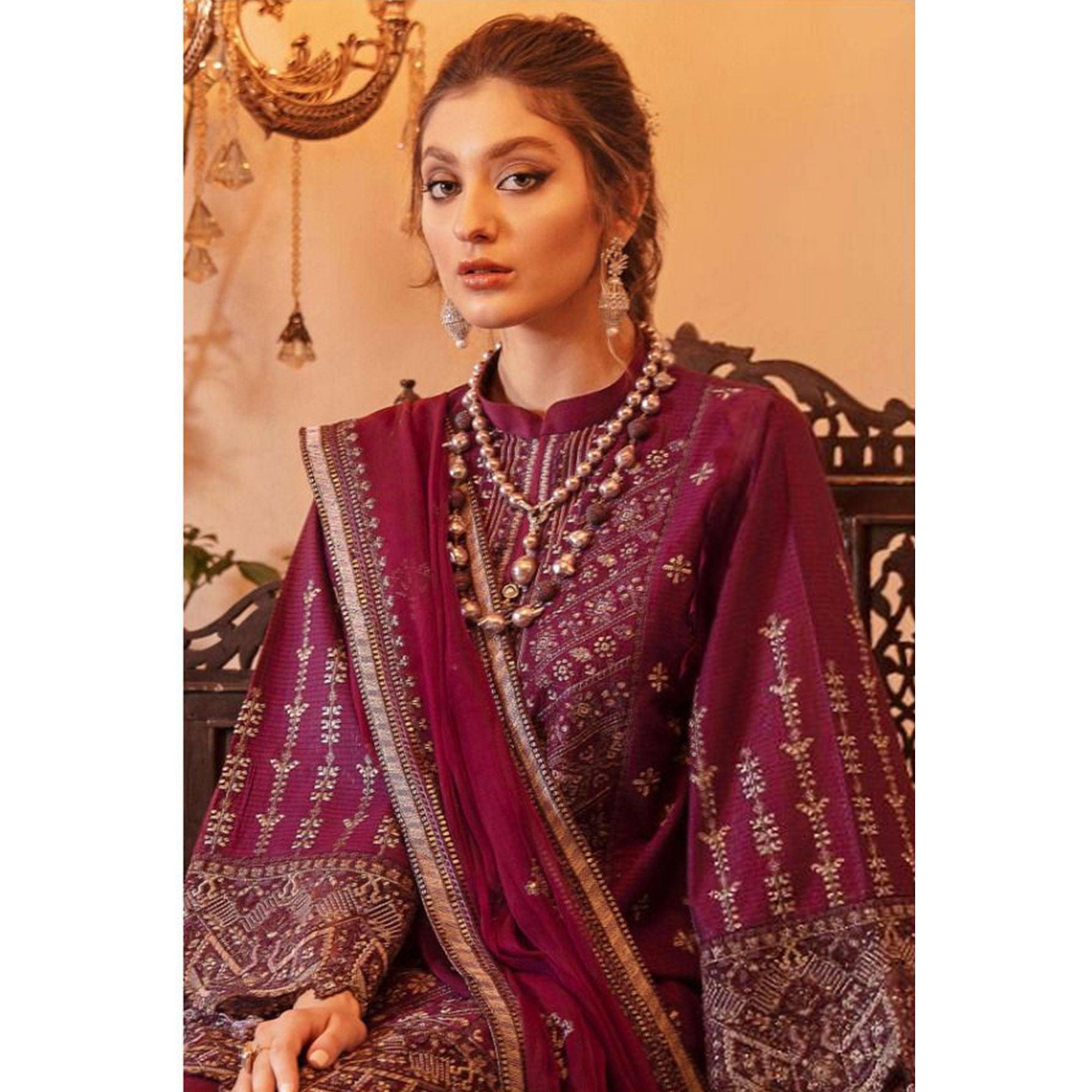 Purple Party Wear Embroidered Georgette Pakistani Suit - Peachmode