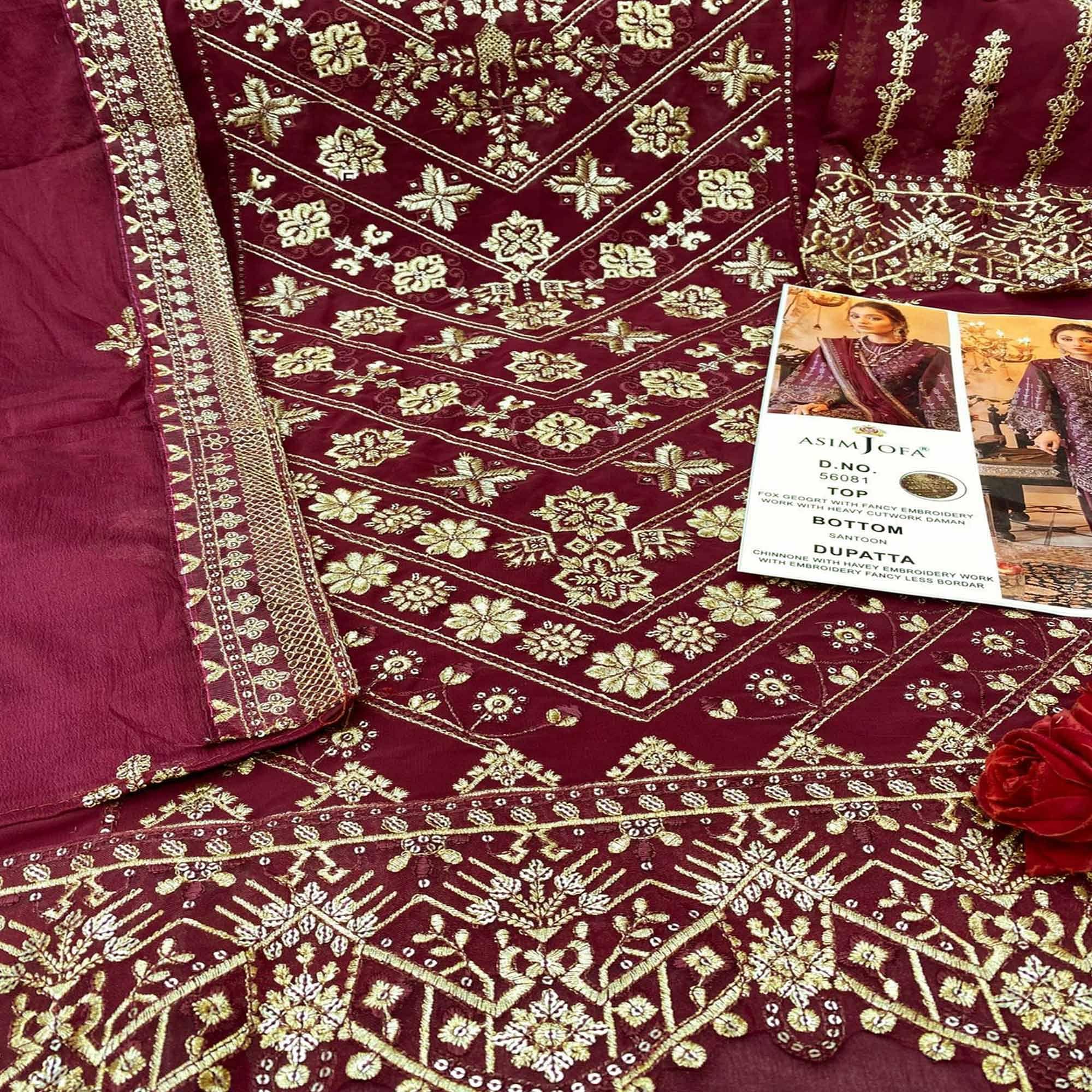 Purple Party Wear Embroidered Georgette Pakistani Suit - Peachmode