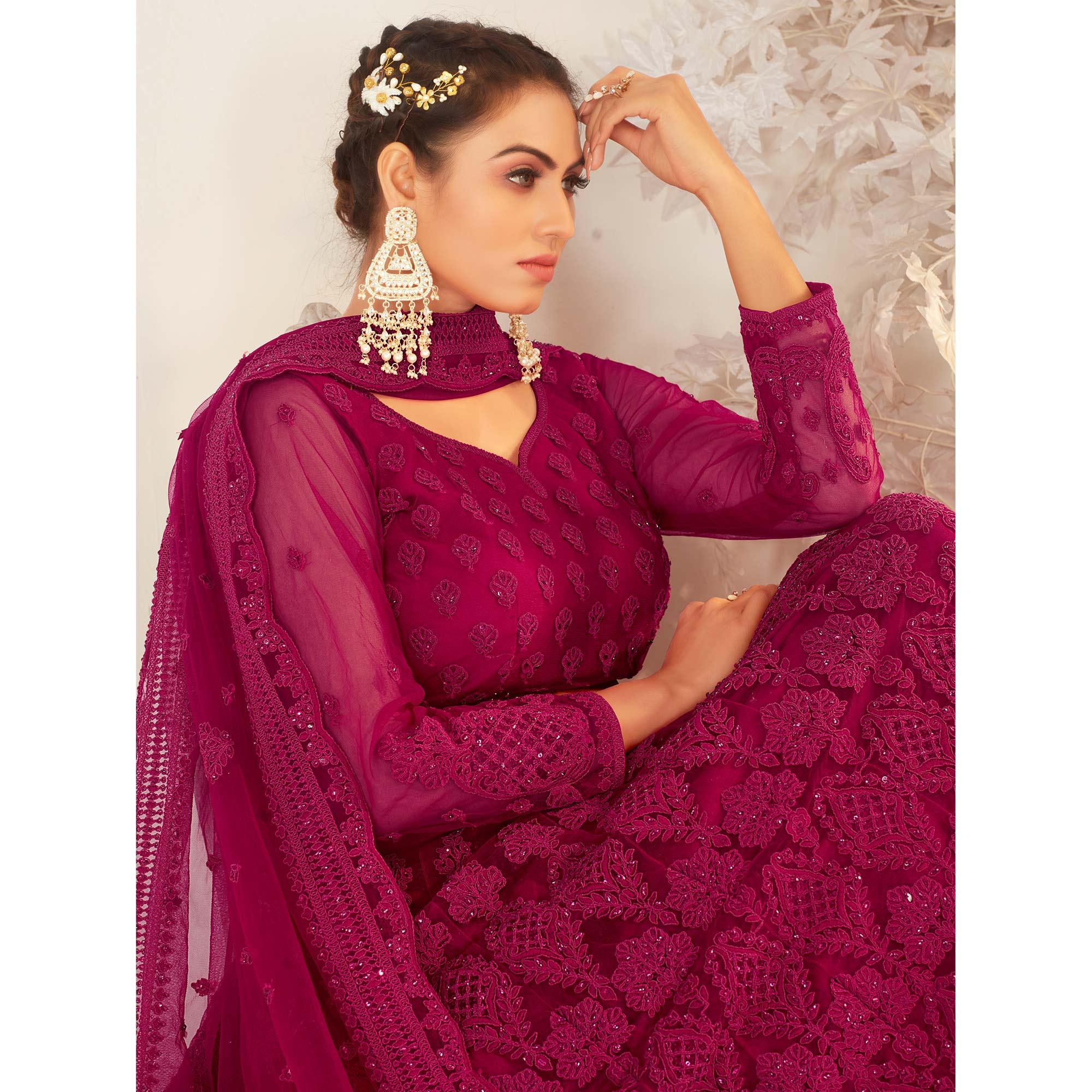 Purple Partywear Cording Embroidery With Embellished Net Lehenga Choli - Peachmode