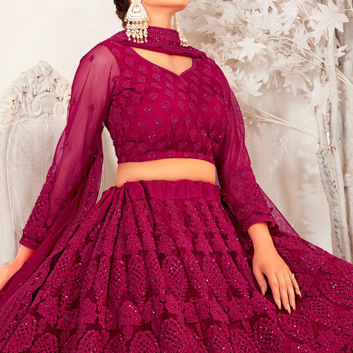 Purple Partywear Cording Embroidery With Embellished Net Lehenga Choli - Peachmode