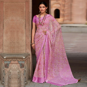 Purple Printed Chiffon Saree - Peachmode