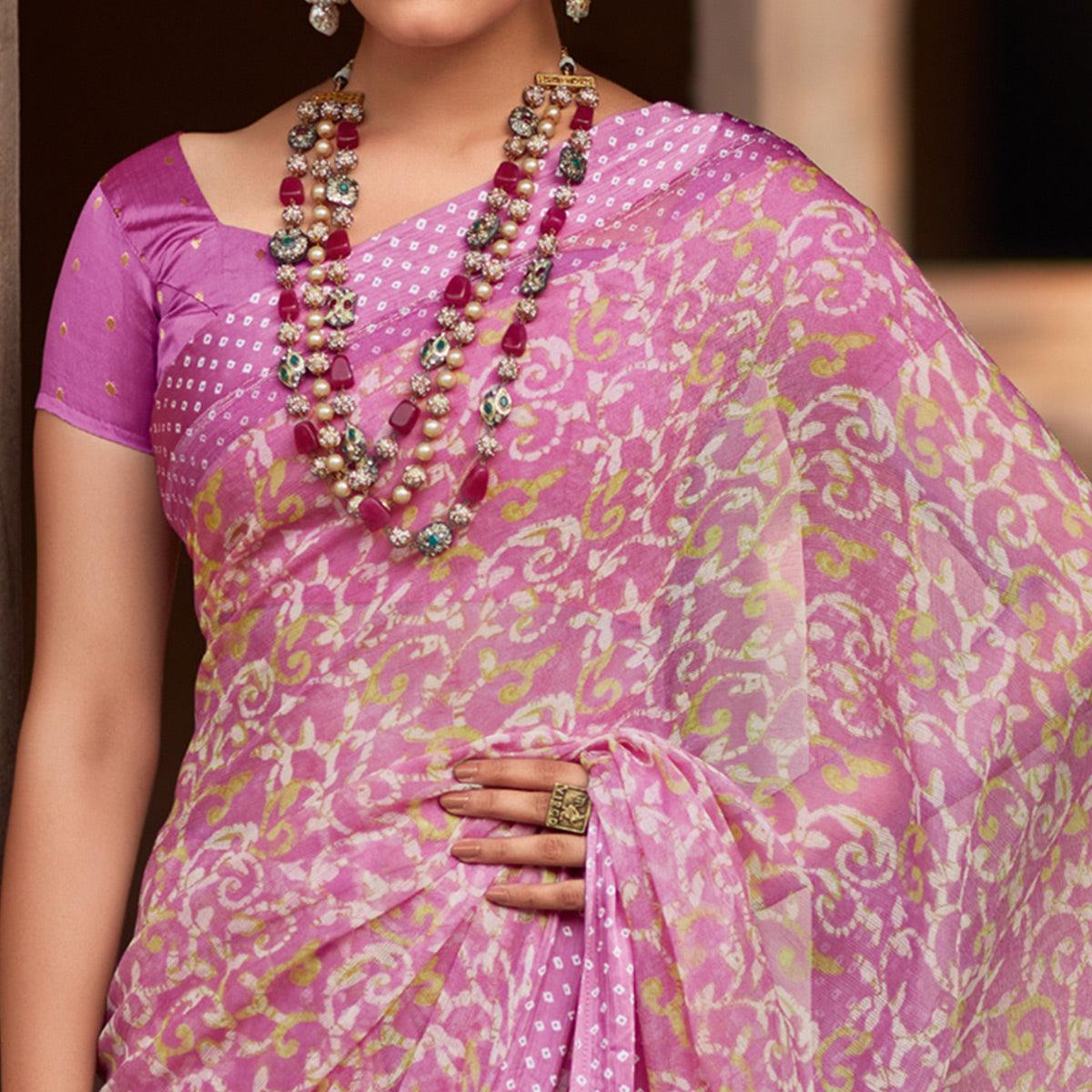 Purple Printed Chiffon Saree - Peachmode
