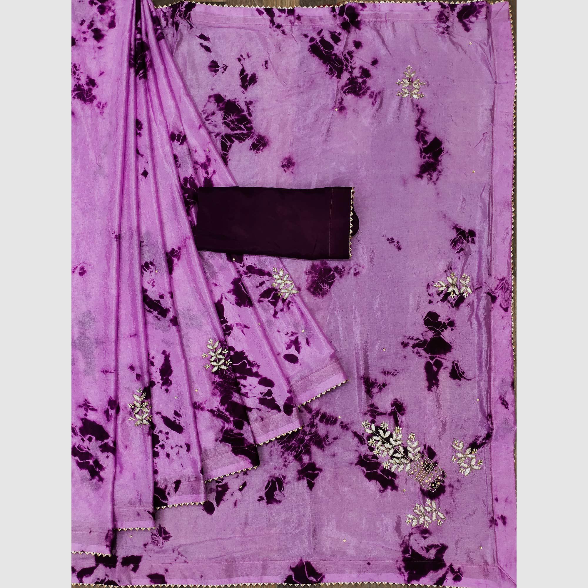 Purple Printed Chiffon Saree - Peachmode