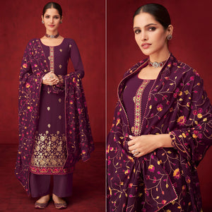 Purple Sequence Embroidered Georgette Partywear Suit - Peachmode