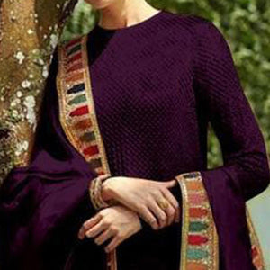 Purple Sequence Embroidered Georgette Salwar Suit - Peachmode