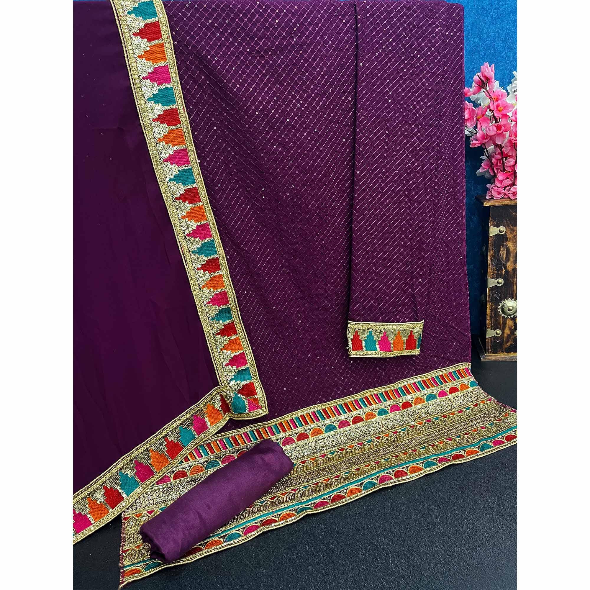Purple Sequence Embroidered Georgette Salwar Suit - Peachmode
