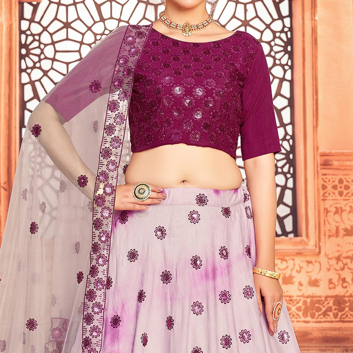 Purple Sequence Embroidered Poly Cotton Lehenga Choli - Peachmode