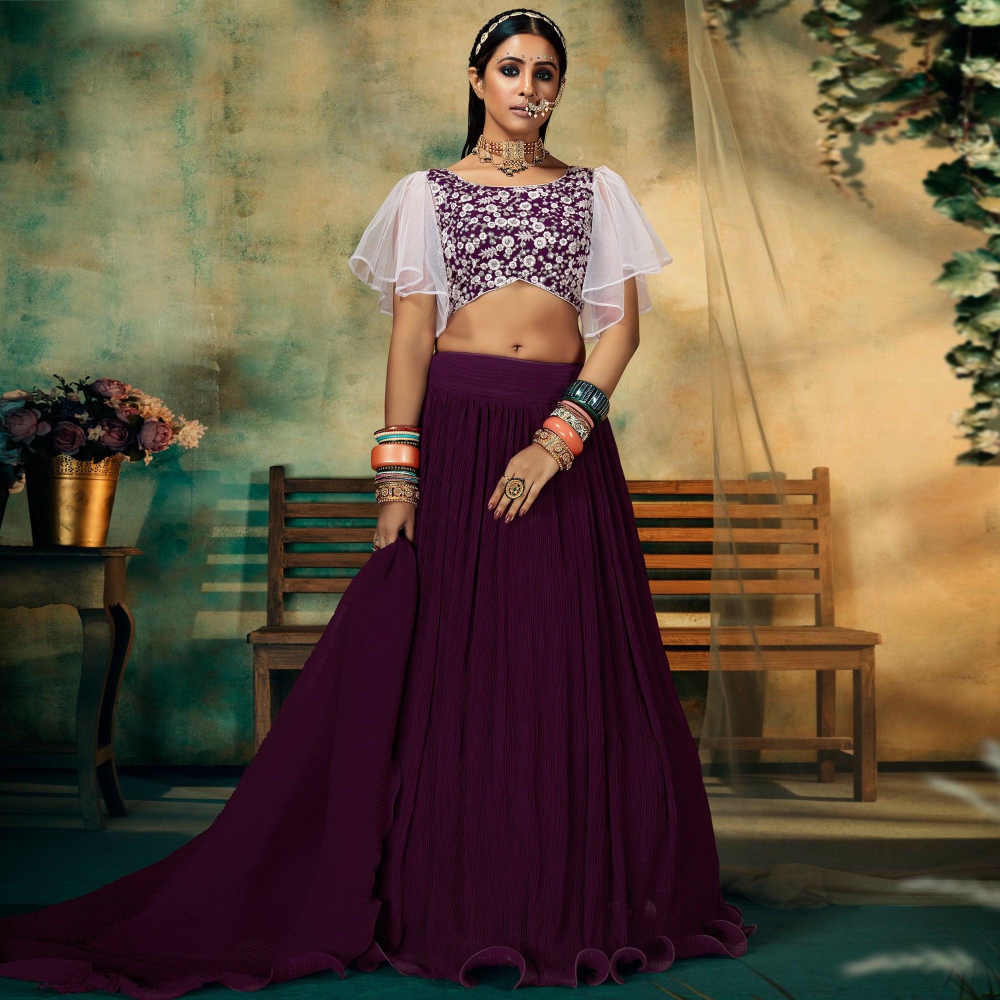 Purple Solid Georgette Lehenga Choli - Peachmode