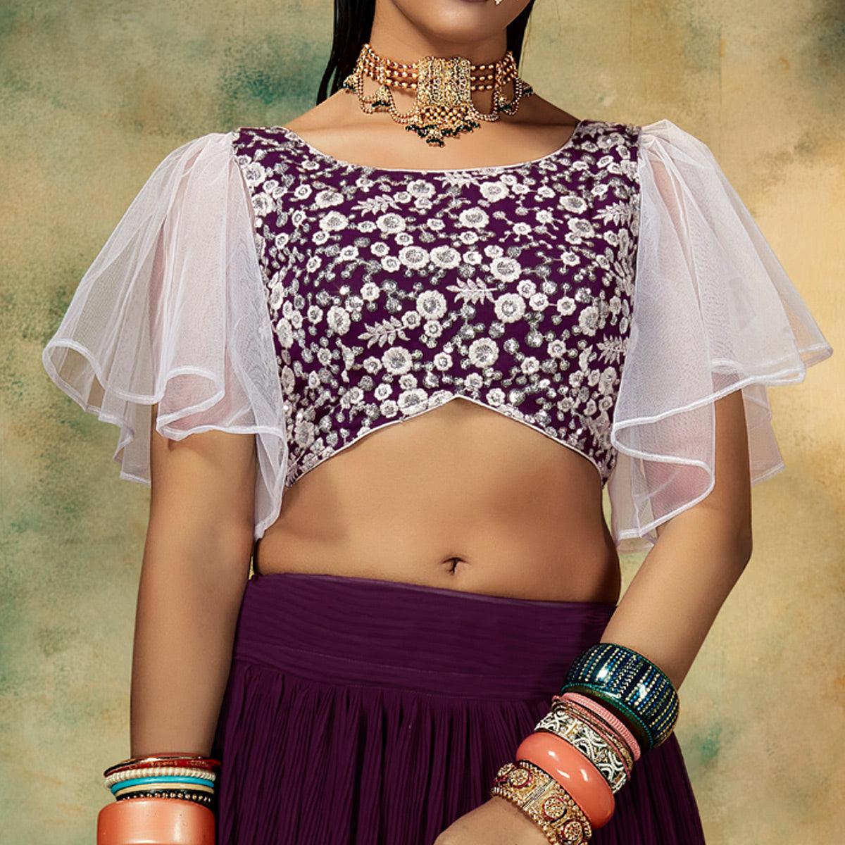 Purple Solid Georgette Lehenga Choli - Peachmode