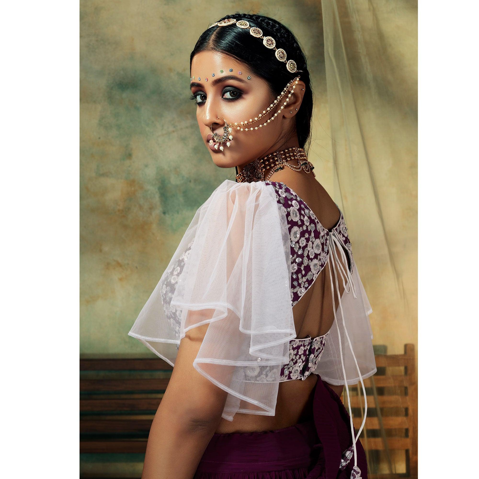 Purple Solid Georgette Lehenga Choli - Peachmode