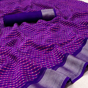 Purple Stripes Printed Chiffon Saree - Peachmode