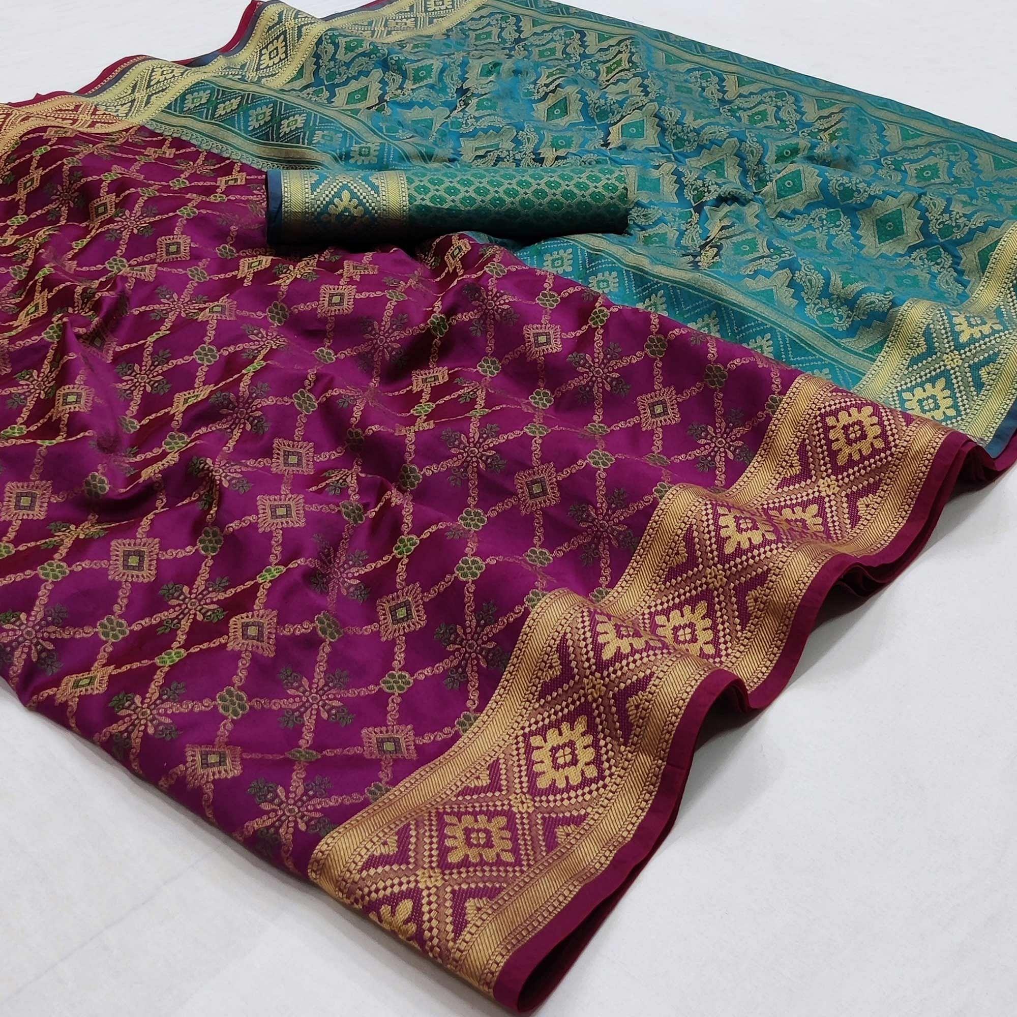 Purple Woven Art Silk Saree - Peachmode