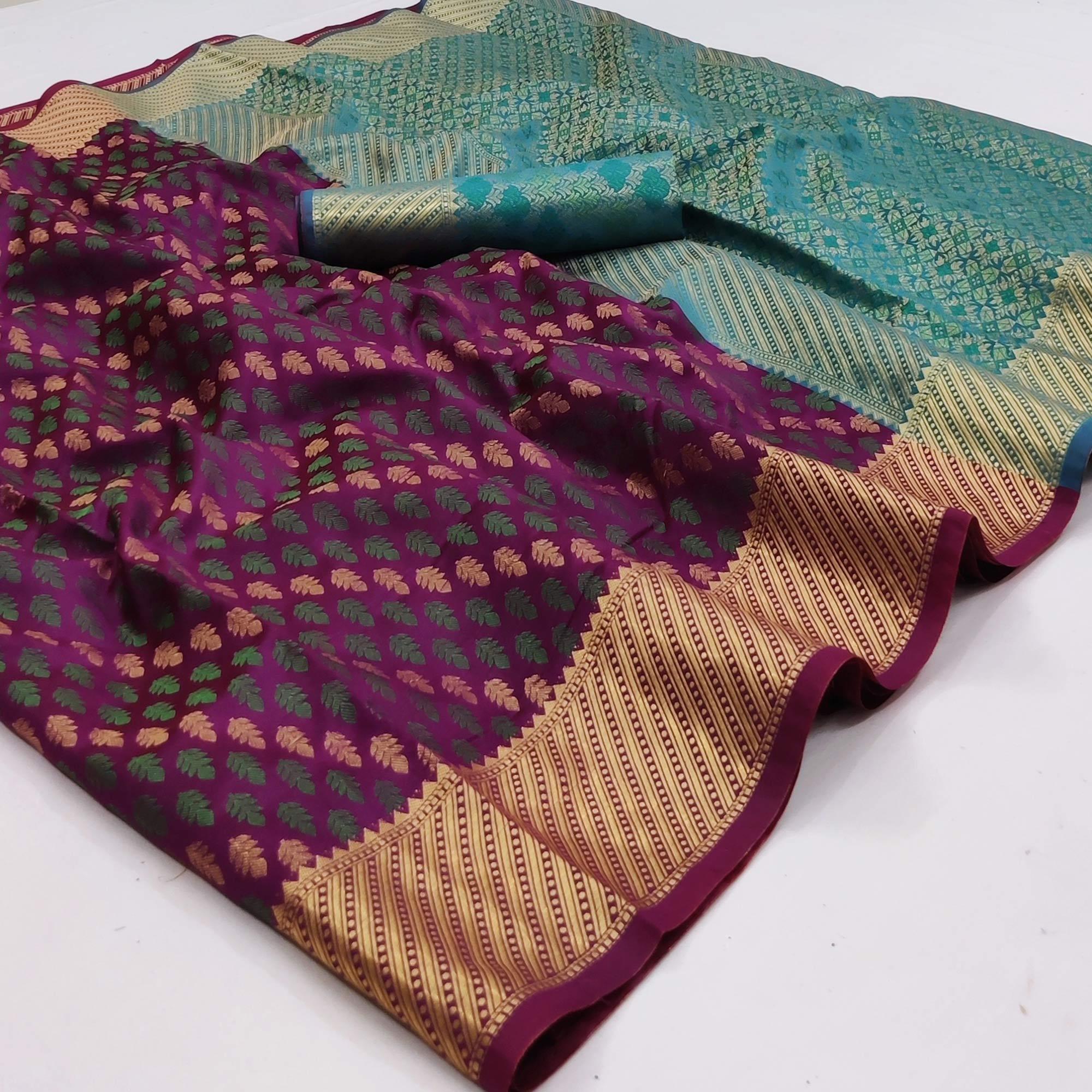 Purple Woven Art Silk Saree - Peachmode