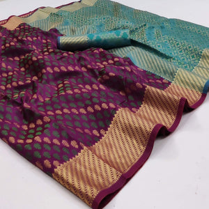 Purple Woven Art Silk Saree - Peachmode