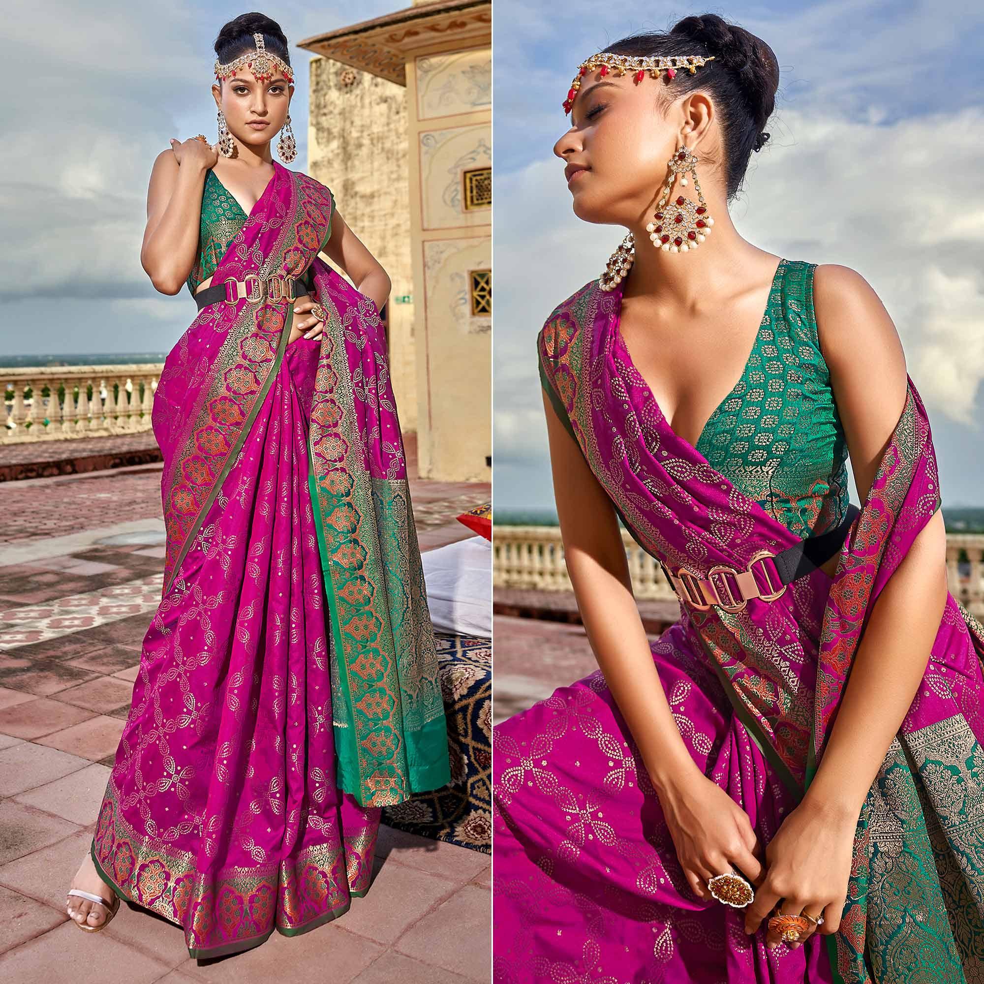 Purple Woven Art Silk Saree - Peachmode