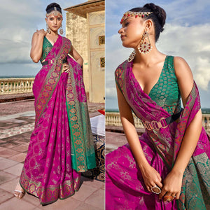 Purple Woven Art Silk Saree - Peachmode