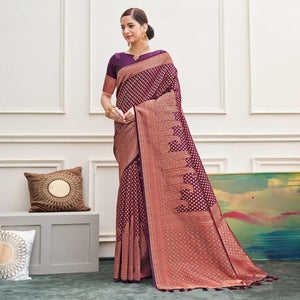 Purple Woven Art Silk Saree - Peachmode
