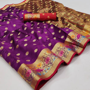 Purple Woven Art Silk Saree - Peachmode
