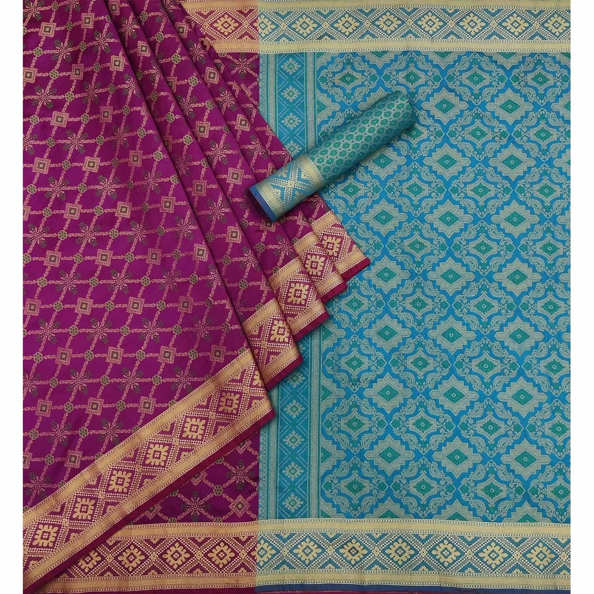 Purple Woven Art Silk Saree - Peachmode