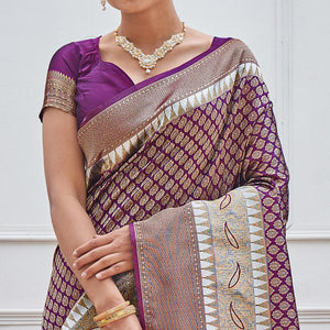 Purple Woven Art Silk Saree - Peachmode