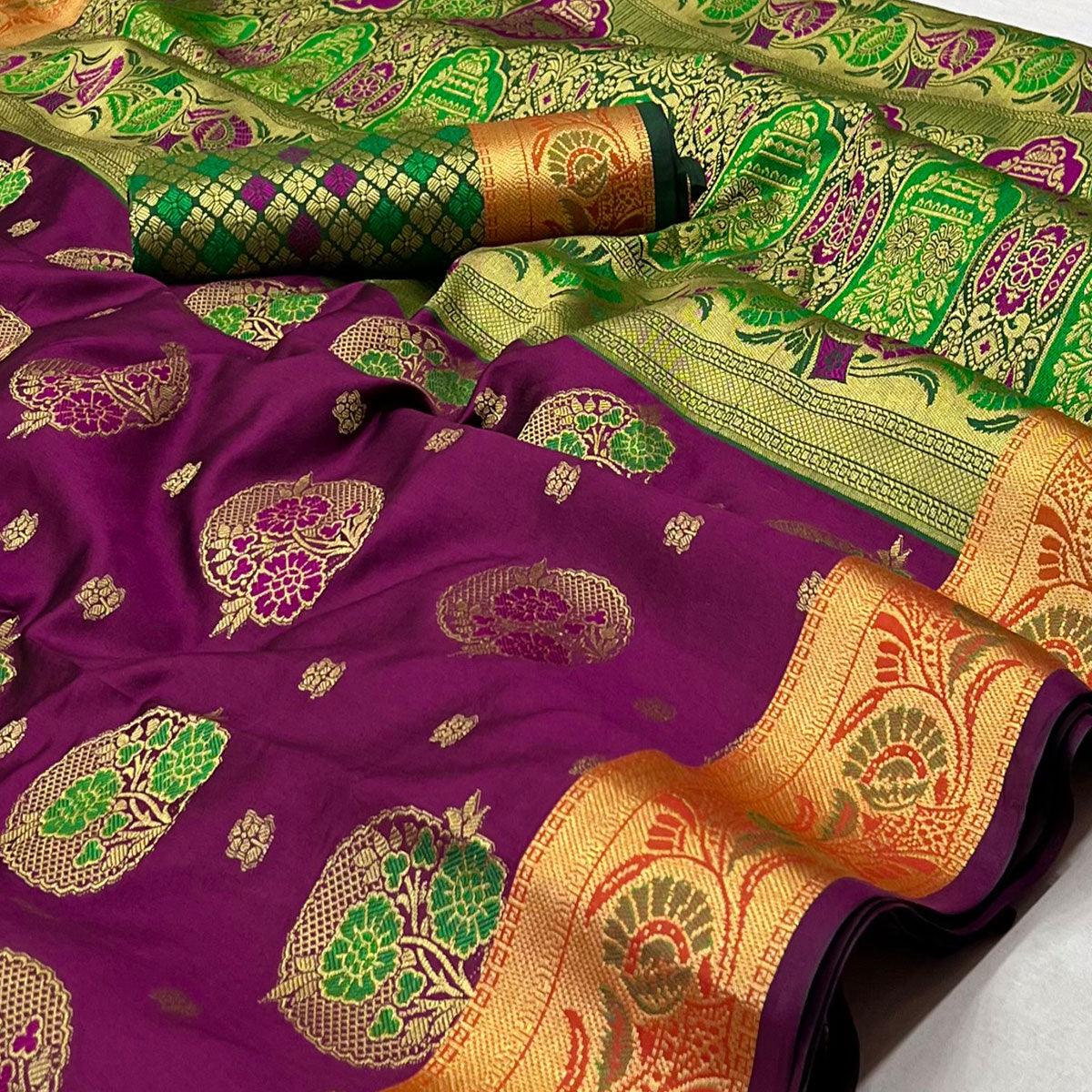 Purple Woven Art Silk Saree - Peachmode