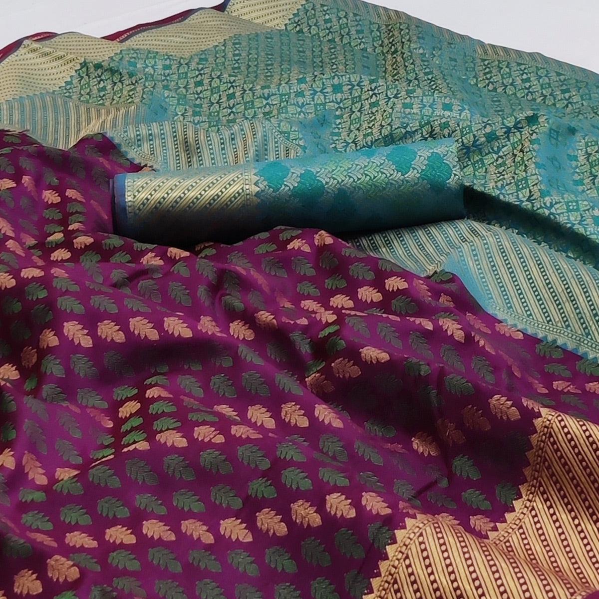 Purple Woven Art Silk Saree - Peachmode