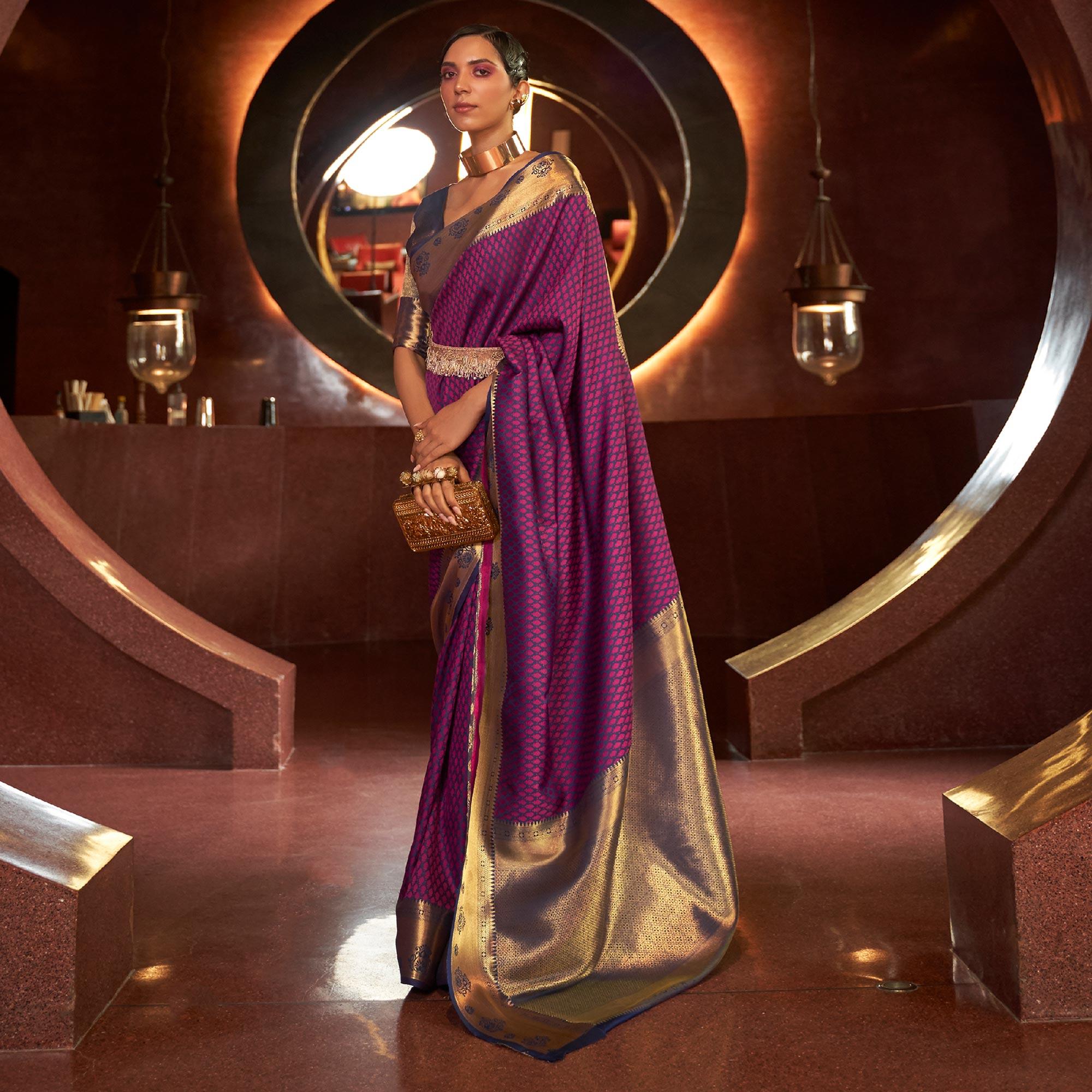 Purple Woven Art Silk Saree - Peachmode