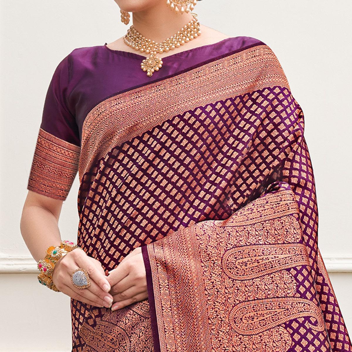 Purple Woven Art Silk Saree - Peachmode