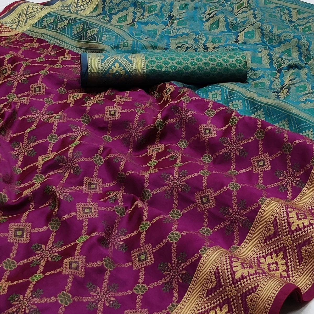 Purple Woven Art Silk Saree - Peachmode