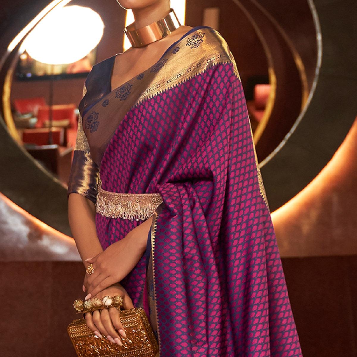 Purple Woven Art Silk Saree - Peachmode