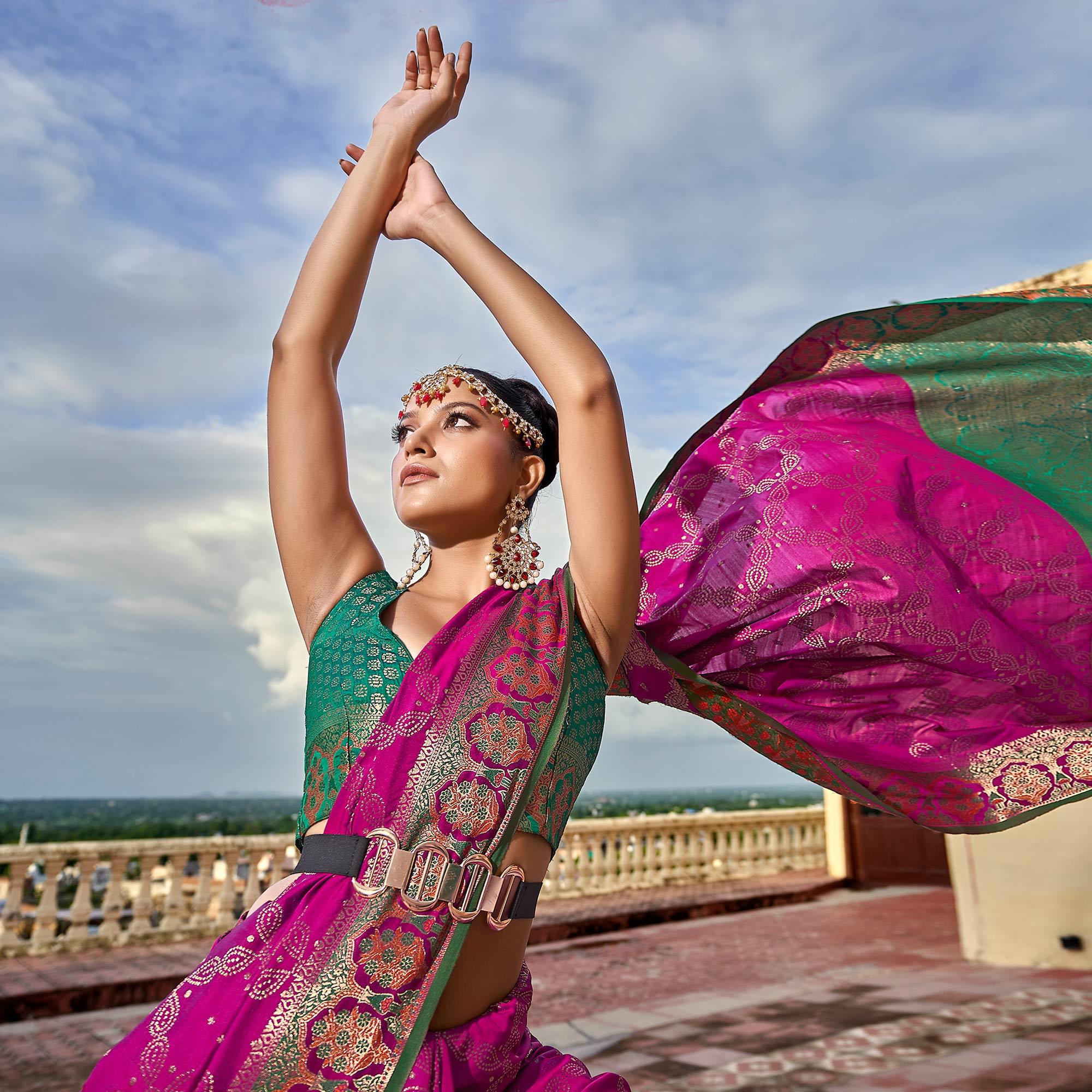 Purple Woven Art Silk Saree - Peachmode