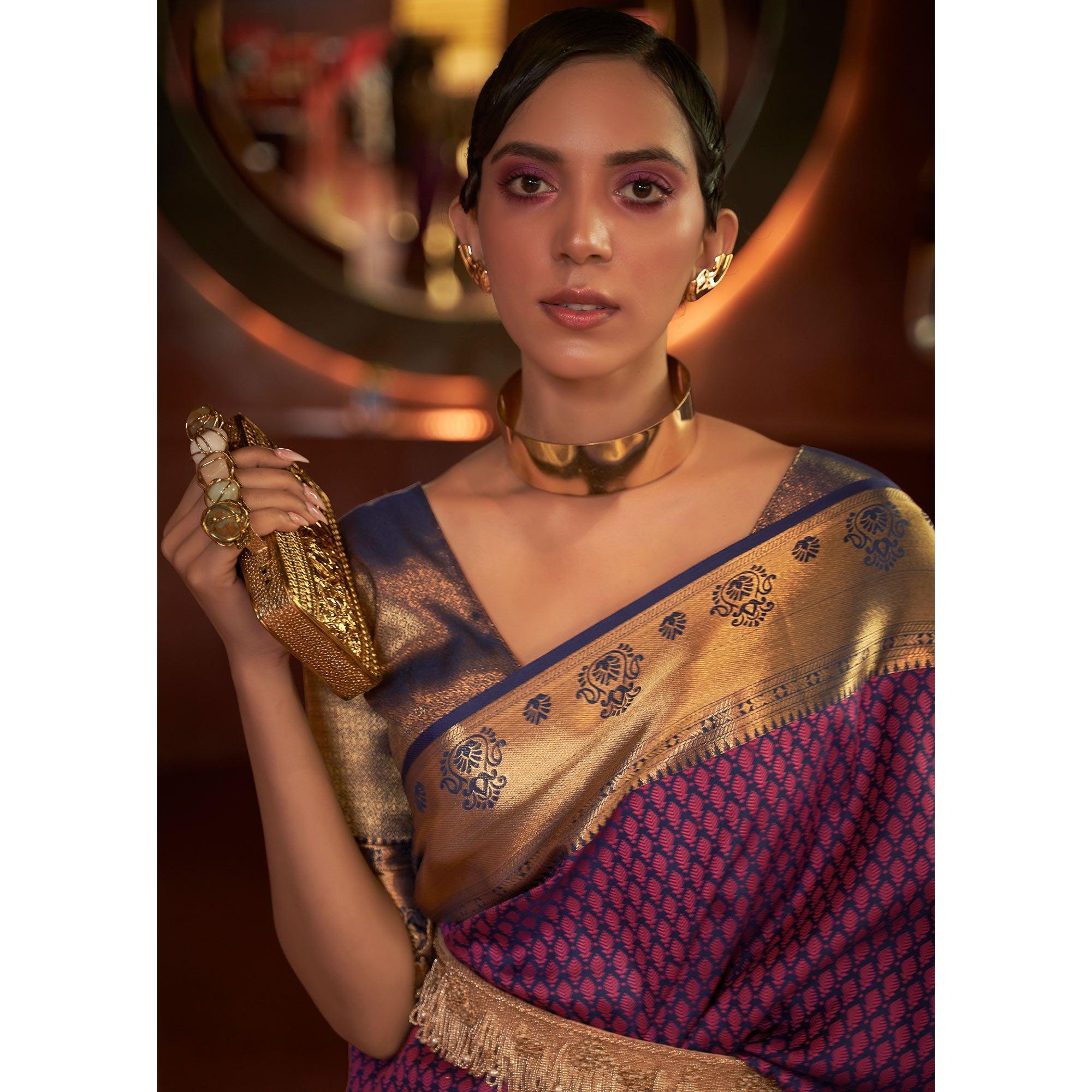 Purple Woven Art Silk Saree - Peachmode