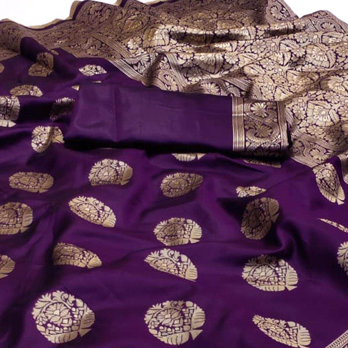 Purple Woven Banarasi Silk Saree - Peachmode