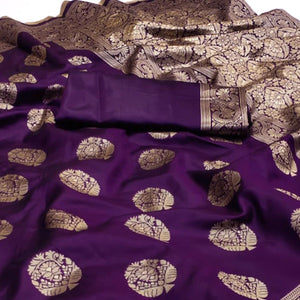 Purple Woven Banarasi Silk Saree - Peachmode