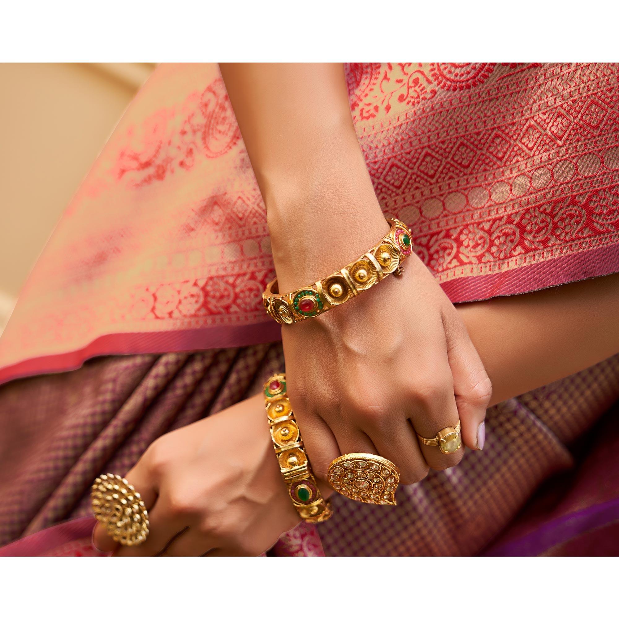 Purple Woven Banarasi Silk Saree - Peachmode