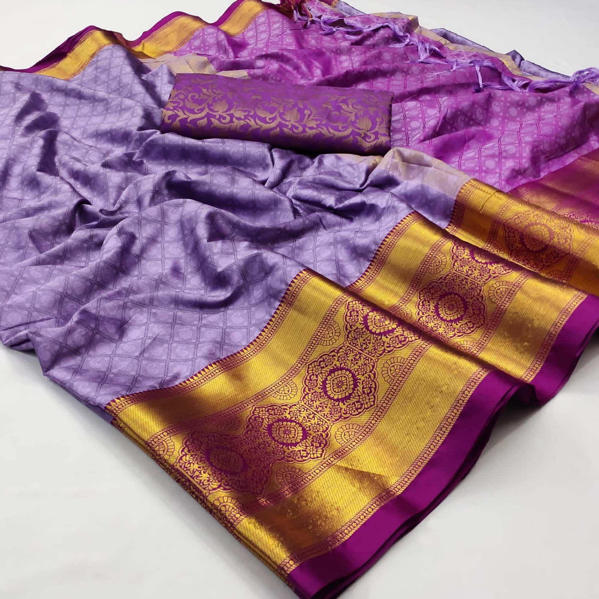 Purple Woven Cotton Silk Saree - Peachmode