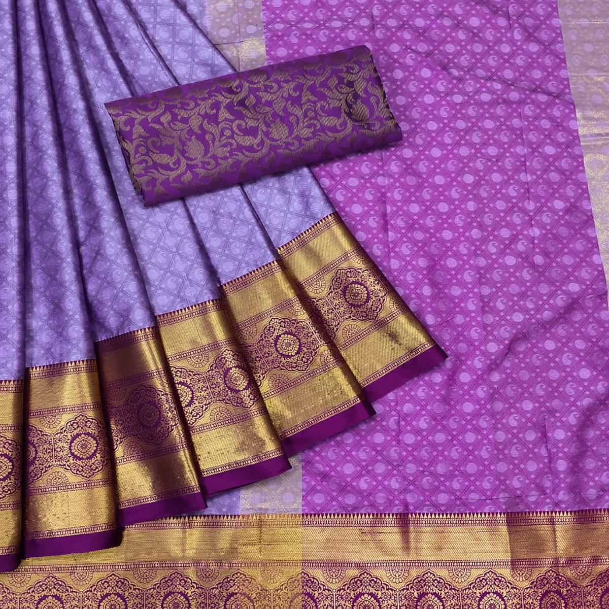 Purple Woven Cotton Silk Saree - Peachmode