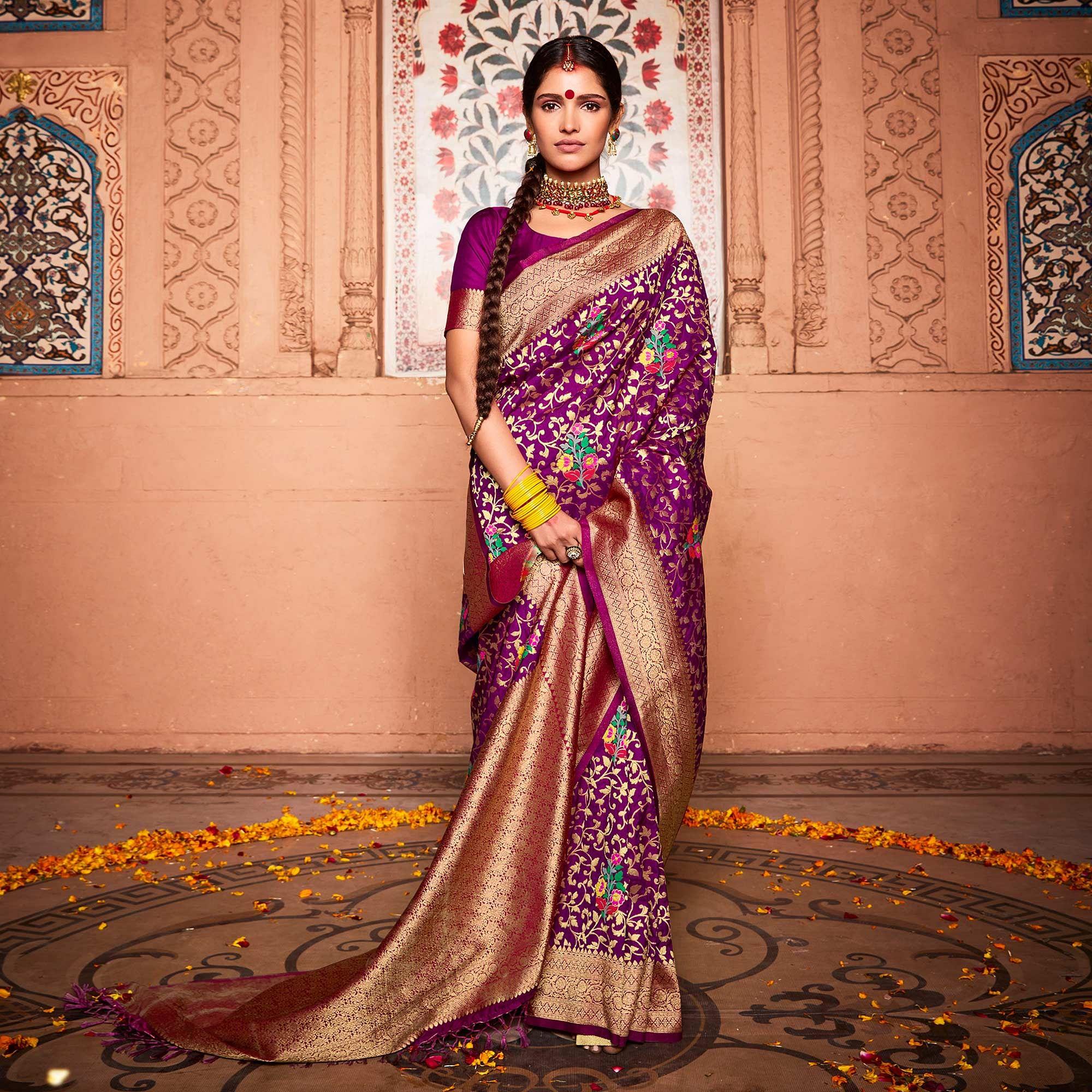 Purple Woven Dola Silk Saree - Peachmode