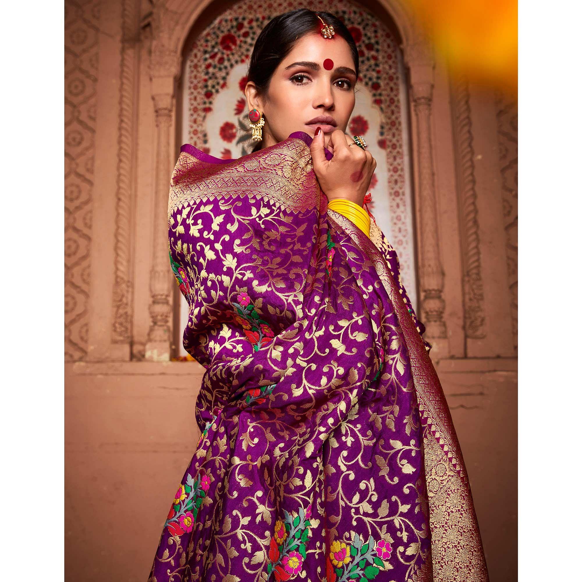 Purple Woven Dola Silk Saree - Peachmode