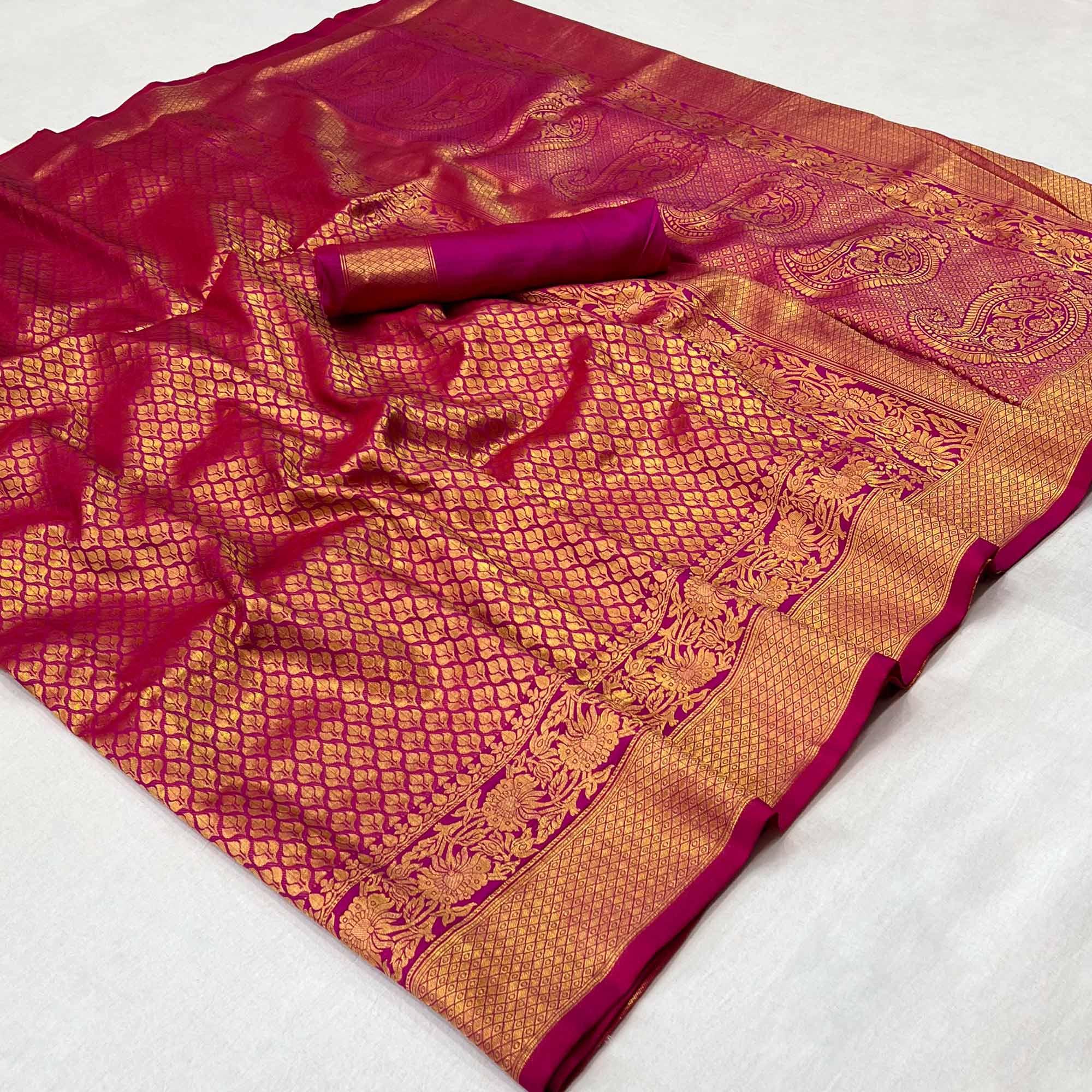 Purple Woven Jacquard Saree - Peachmode