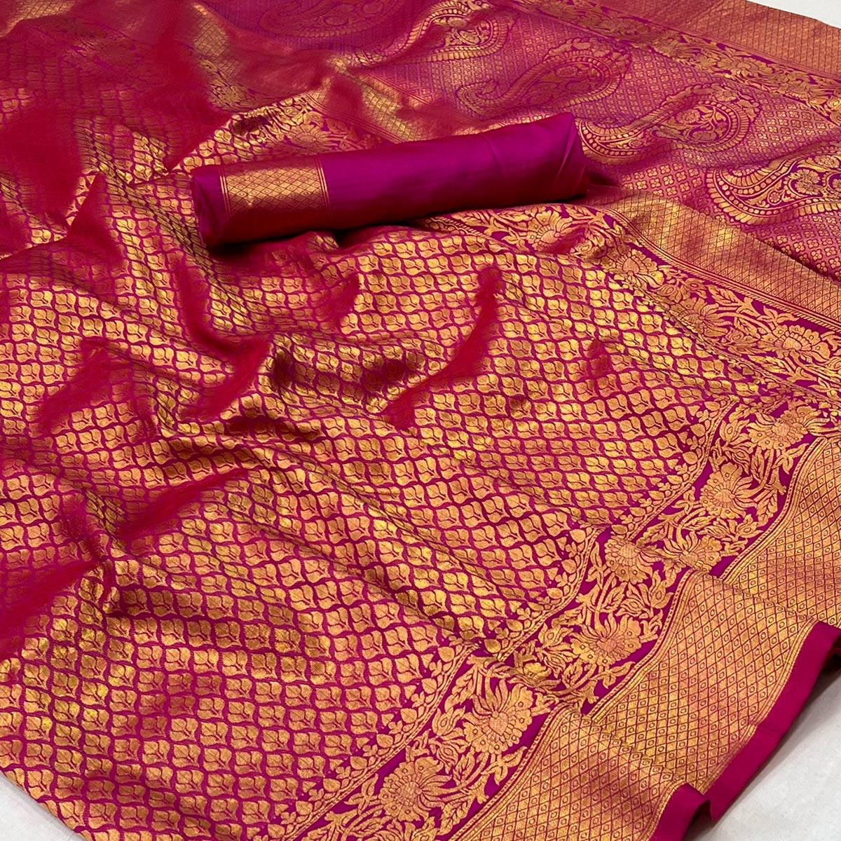 Purple Woven Jacquard Saree - Peachmode